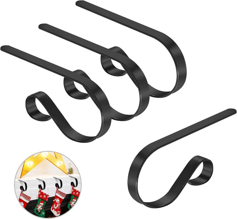 Klurent Christmas Stocking Holders for Mantle Set of 4, Lightweight Adjustable Christmas Stocking Holder Hooks Metal Fireplace Hanger for Christmas Party Decoration, Non-Slip Mantle Stocking Hooks(Black) - Image 1